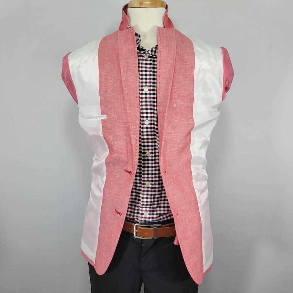 INC International Concepts Men's Sport Coat Blazer Coral Pink Linen Blend‎ Small - Picture 16 of 16